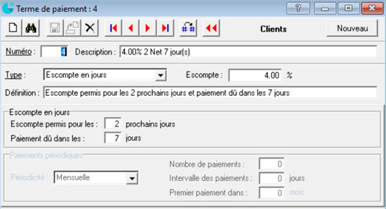 Exemple de création d'un terme de paiements