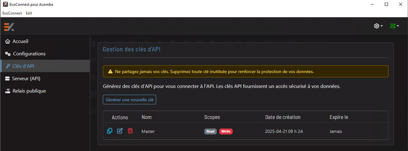 Gestion des clés d'API