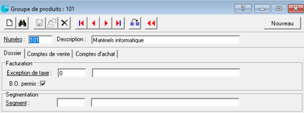 Exemple de création d'un groupe de produits